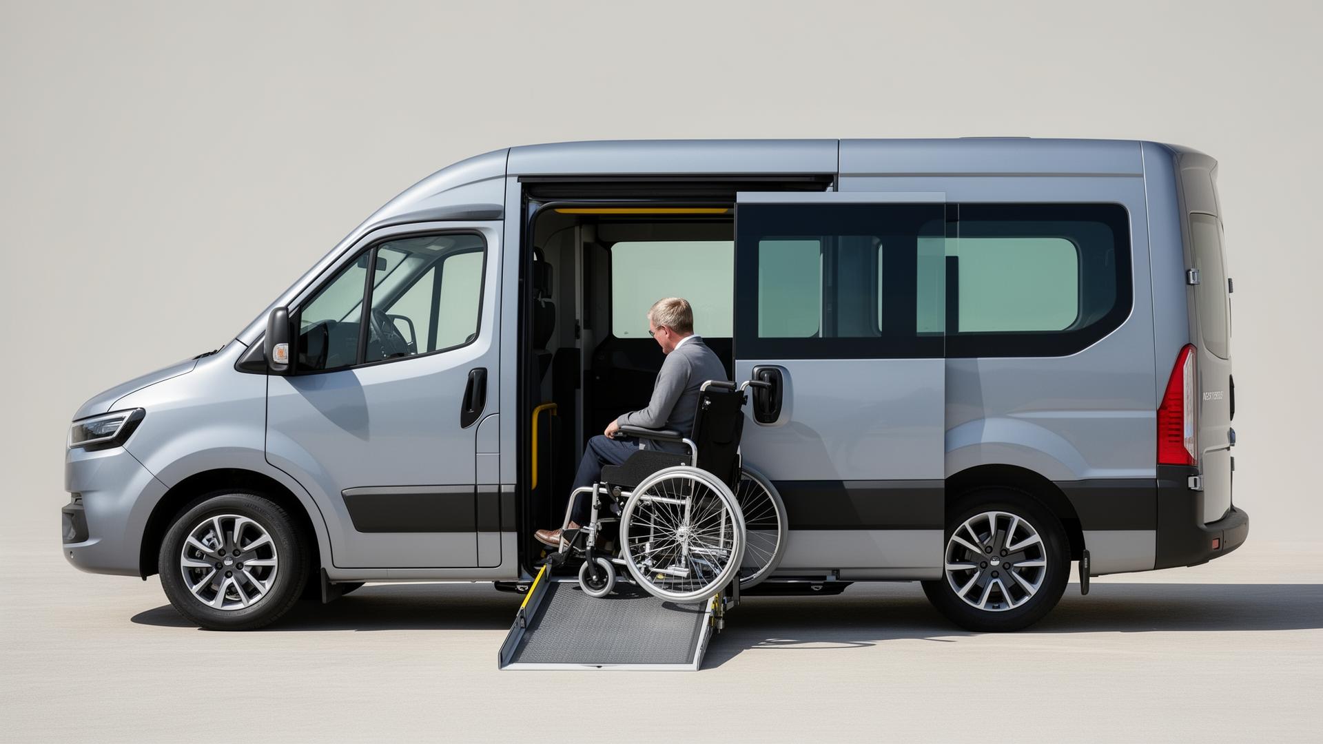 Accessible minibus with deployed wheelchair ramp